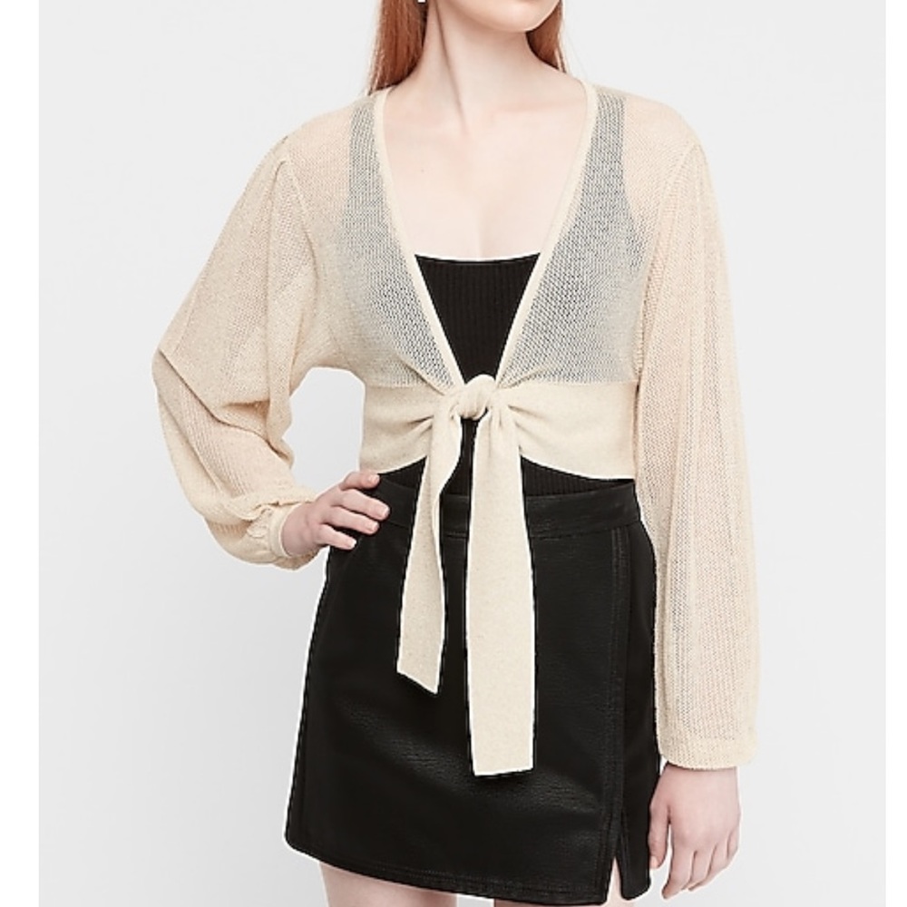Express rocky barnes metallic cropped tie sweater